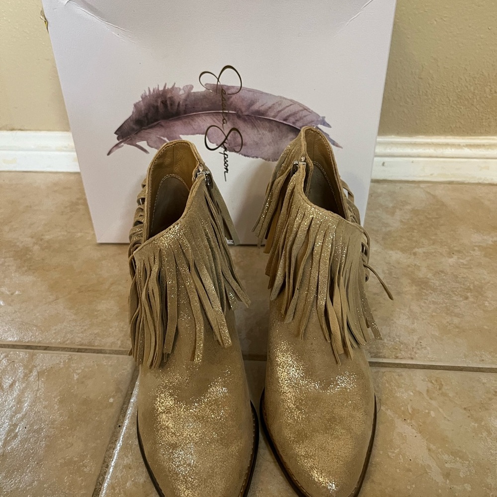 Jessica Simpson Gold Fringed Ankle Booties